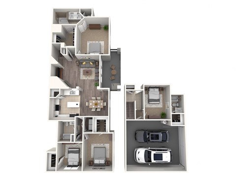 the bungalow floor plan is shown with the kitchen and living room at The Atlantic Stone Oak Apartments, San Antonio, TX 78260